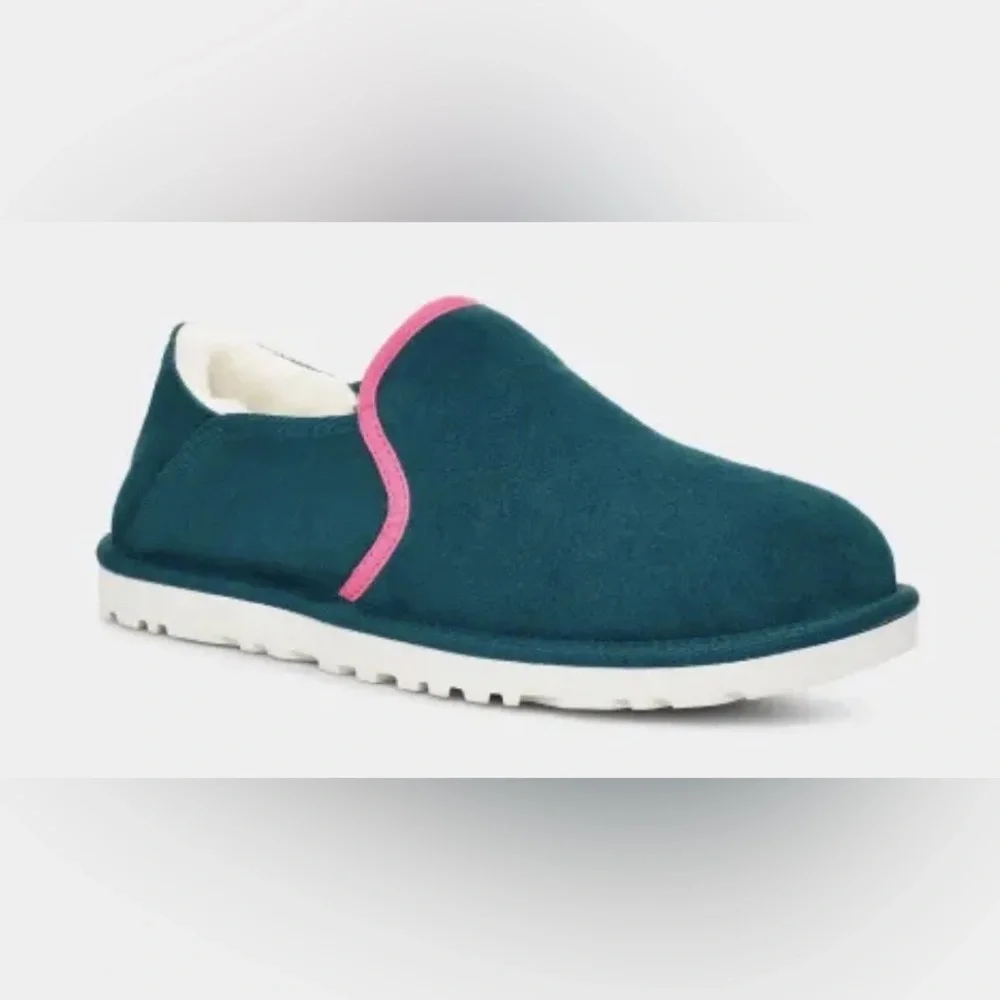 UGG Kenton Men's Slippers Sz 10 M Deep Teal Suede Slipper Sheepskin Fur Shoes - Picture 1 of 13